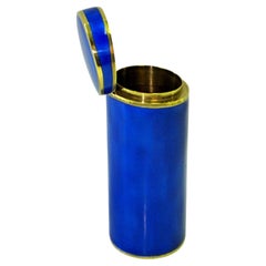 Scatola per sigari cilindrica da tavolo smalto blu su guilloché Salimbeni.