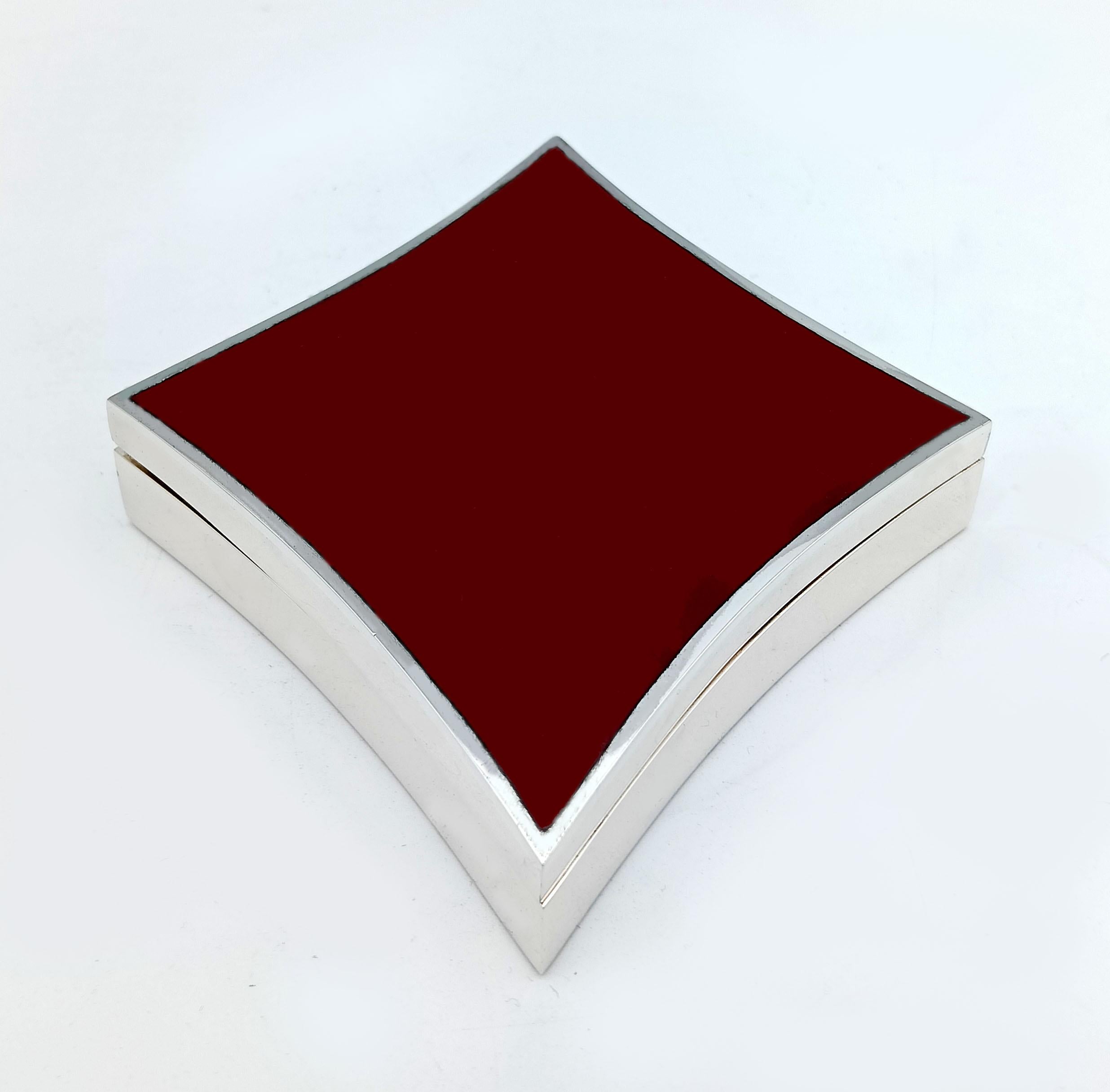 Enameled Box shaped “quadri” playing card suit red fired Art Deco style Salimbeni For Sale