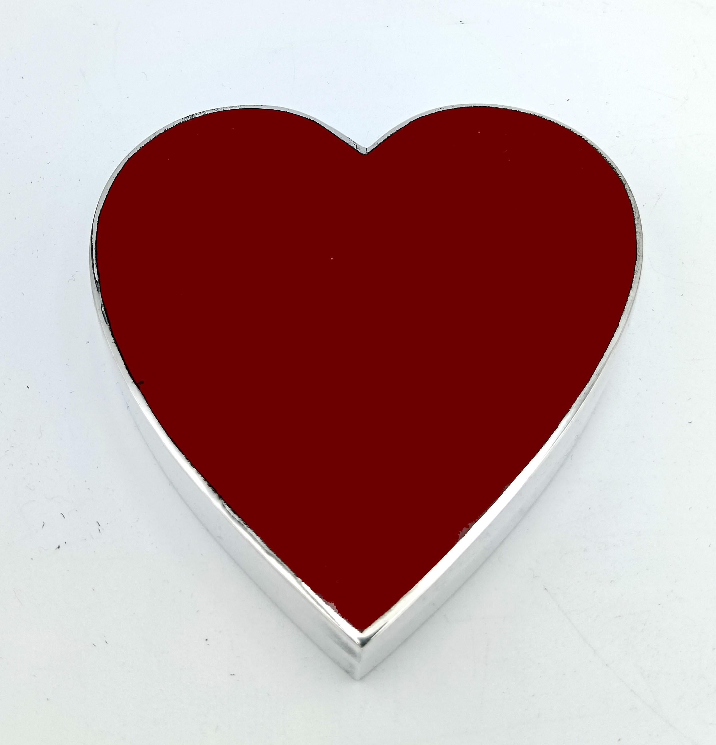 Enameled Box shaped “heart”playing card suit red fired Art Deco style Salimbeni For Sale