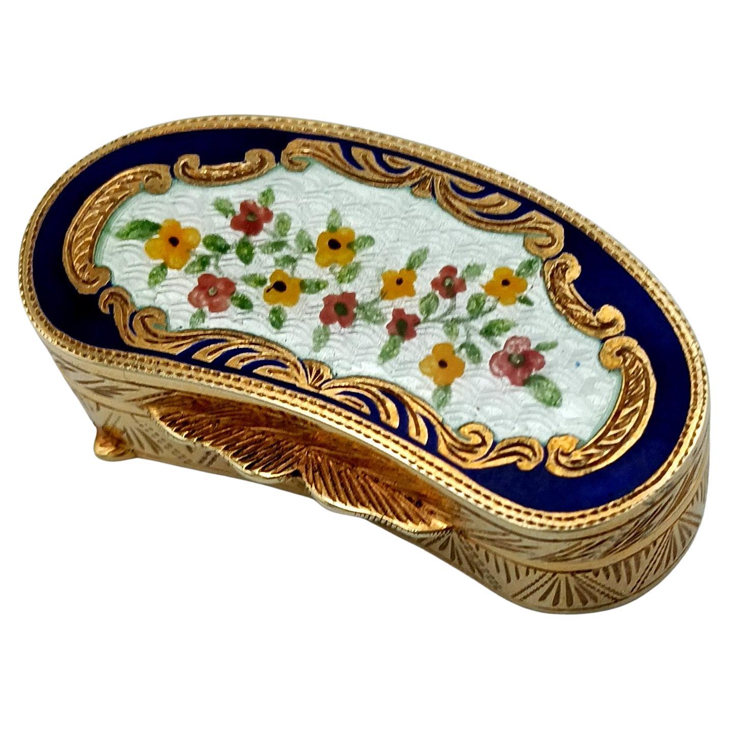 Pillbox shaped fire enamel hand painted floral miniature Salimbeni