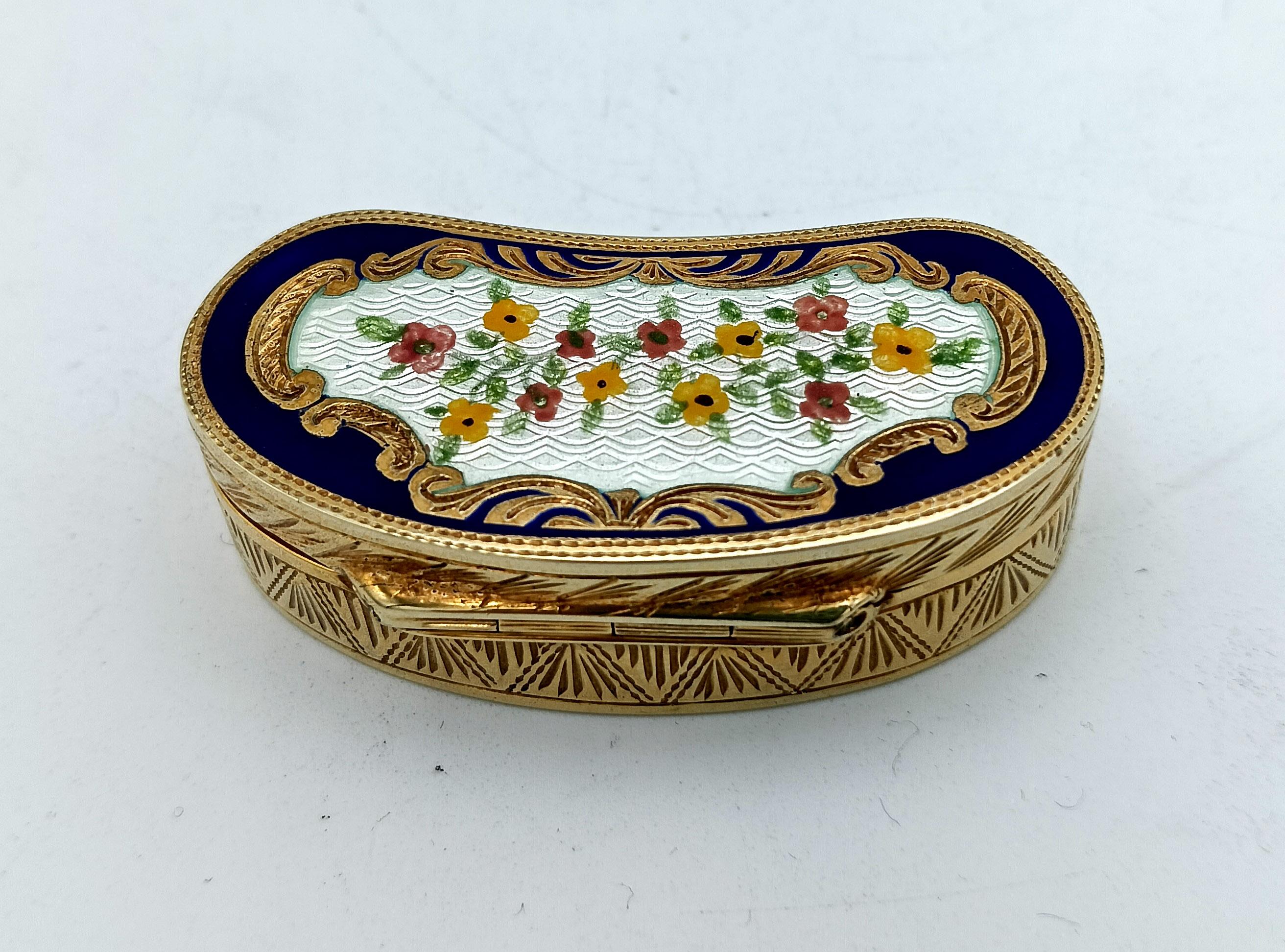 Late 20th Century Pillbox shaped fire enamel hand painted floral miniature Salimbeni For Sale