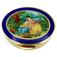 Sterling Silver Gold-Plated Pill Box with Miniature, 19th Century Salimbeni