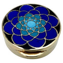 Portapillole in argento Sterling smalto blu sfumature incisione stile Art Deco Salimbeni