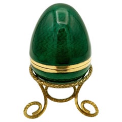 Egg on tripod Sterling Silver emerald fired Enamel on Guillochè Salimbeni