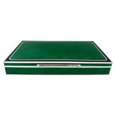 Caja para puros, plata de ley, rectangular grande, esmaltes sobre guilloché Salimbeni