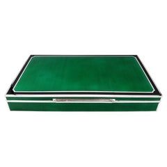 Large Rectangular Sterling Silver Cigar Table Box with Enamels on Guilloché by Salimbeni