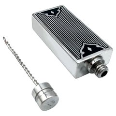 Parfümhalter-Handtasche, Silber, Sterling, mit Emaille-Streifen, im Art-Déco-Stil, Salimbeni