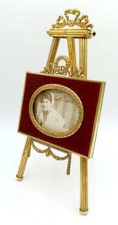 Photo Frame tripod Sterling Silver Enamel on guilloché Empire style Salimbeni