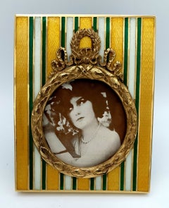" Photo Frame enamels on guilloché with vertical stripes in 3 colors Salimbeni "