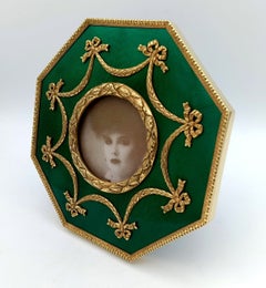 Photo Frame enamel guilloché Large octagonal Empire Style 925 Silver Salimbeni