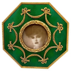 Photo Frame enamel guilloché Large octagonal Empire Style 925 Silver Salimbeni