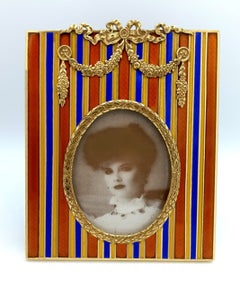 Photo Frame enamel for oval photo Empire Style with stripes 925 Silver Salimbeni