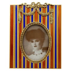 Photo Frame enamel for oval photo Empire Style with stripes 925 Silver Salimbeni