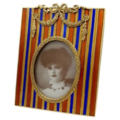 Photo Frame enamel for oval photo Empire Style with stripes 925 Silver Salimbeni