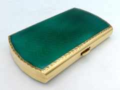 Cigarette Case fired enamel on guilloché top nd bottom Sterling Silver Salimbeni