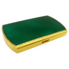 Cigarette Case fired enamel on guilloché top nd bottom Sterling Silver Salimbeni