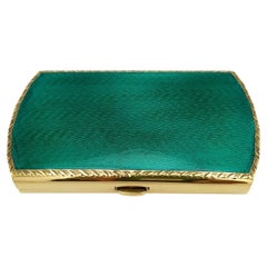 Cigarette Case fired enamel on guilloché top nd bottom Sterling Silver Salimbeni