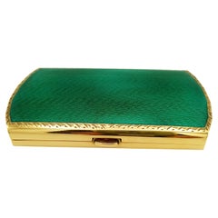 Cigarette Case fired enamel on guilloché top nd bottom Sterling Silver Salimbeni