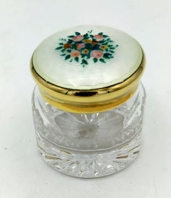 Favor Box handpainted flower Enamel Sterling Silver on the lid crystal Salimbeni