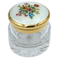 Favor Box handpainted flower Enamel Sterling Silver on the lid crystal Salimbeni