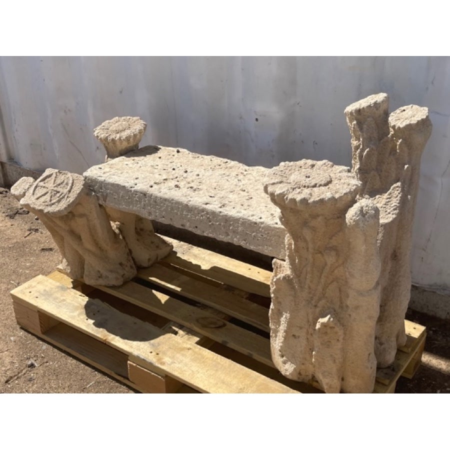 Antique Carved Stone Bench with Faux Bois Legs, GE-0072