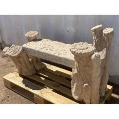 Vintage Carved Stone Bench with Faux Bois Legs, GE-0072