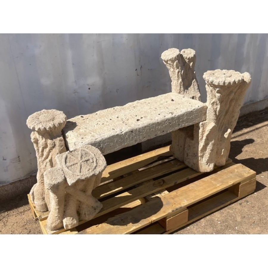 French Antique Carved Stone Bench with Faux Bois Legs, GE-0072 For Sale