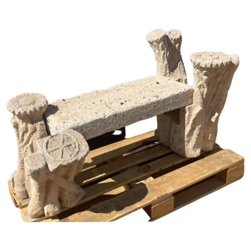 Antique Carved Stone Bench with Faux Bois Legs, GE-0072