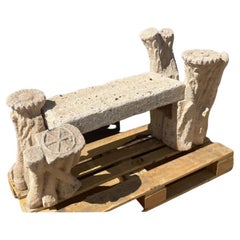 Banco Antiguo de Piedra Tallada con Patas de Faux Bois, GE-0072