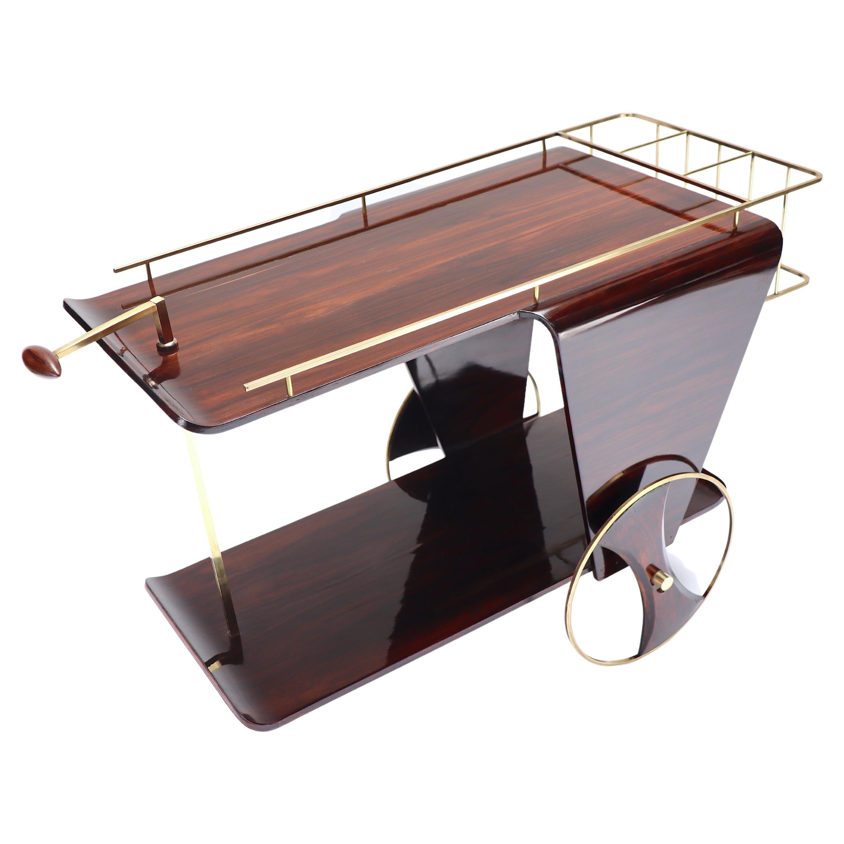Modern Mid Century Bar Cart, plywood and brass, Brazil For Sale