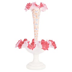 Centro de mesa grande de cristal opalino rosa Antique French Epergne