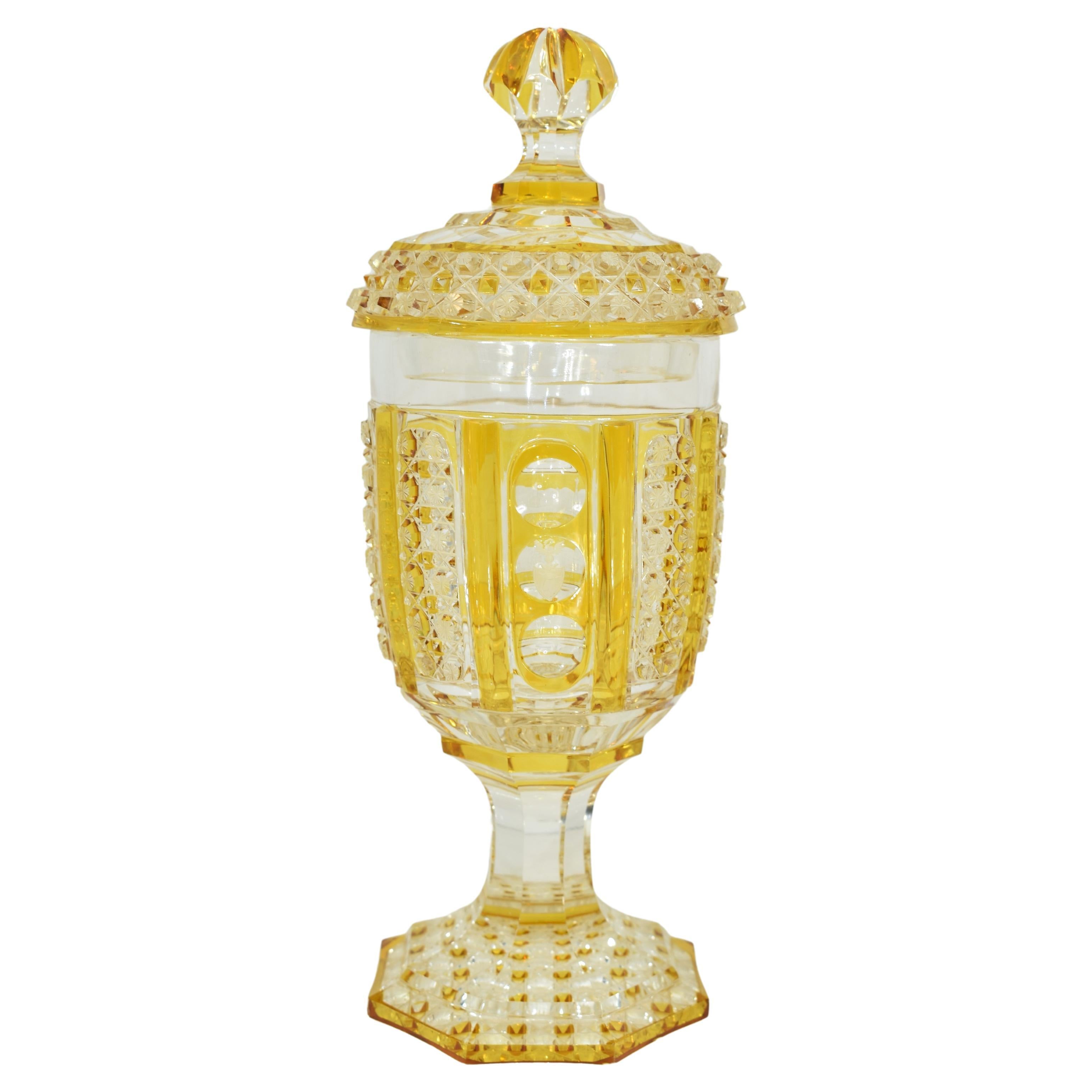 European Antique Bohemian Amber Glass Goblet, 19th Century