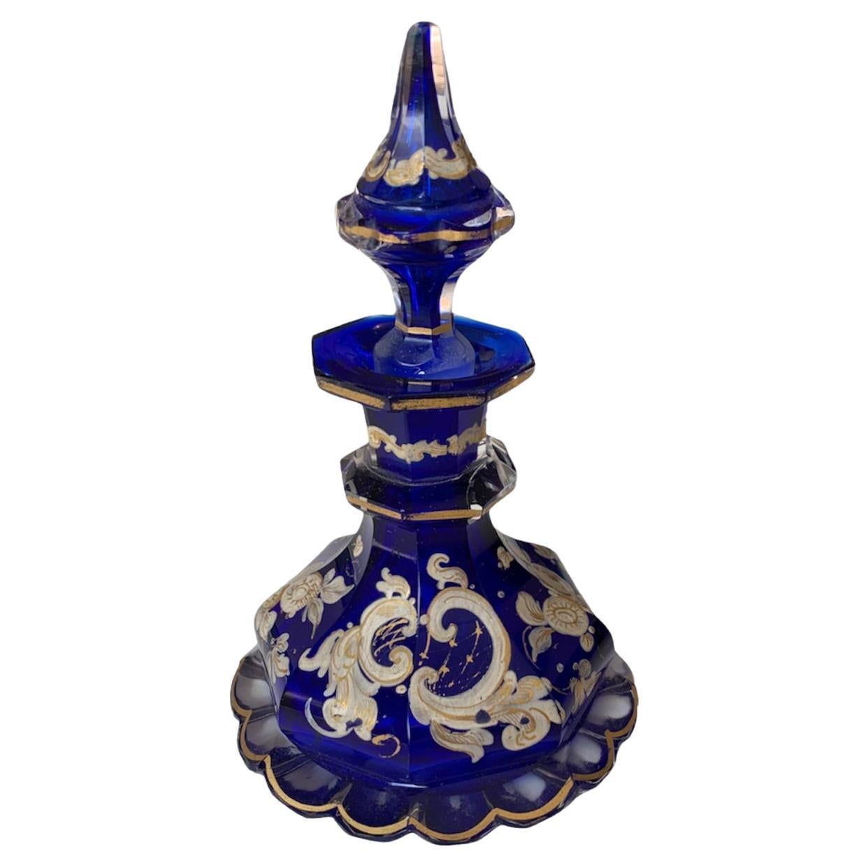 Antique Bohemian Glass Perfume Bottle, Flacon, 19th Century For Sale