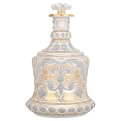 Antique 19th Century Bohemian Gilded Overlay Glass Bottle, Moser