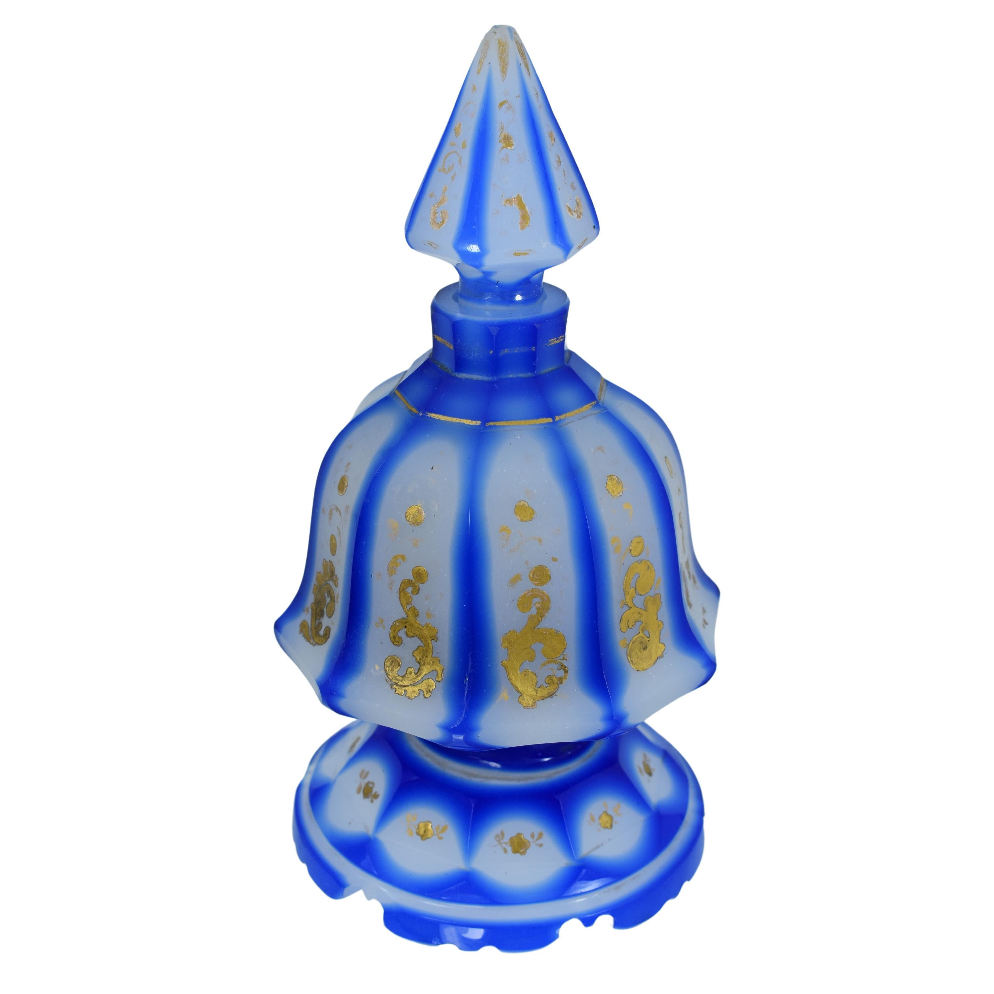 Antique Bohemian Overlaid Opaline Perfume Bottle and Stopper, 19th Century