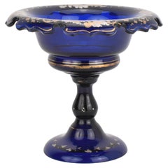 Antiguo cuenco de cristal esmaltado azul cobalto Tazza, Siglo XIX
