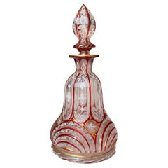 Bouteille de parfum bohème ancienne en verre émaillé rouge rubis, 19ème siècle