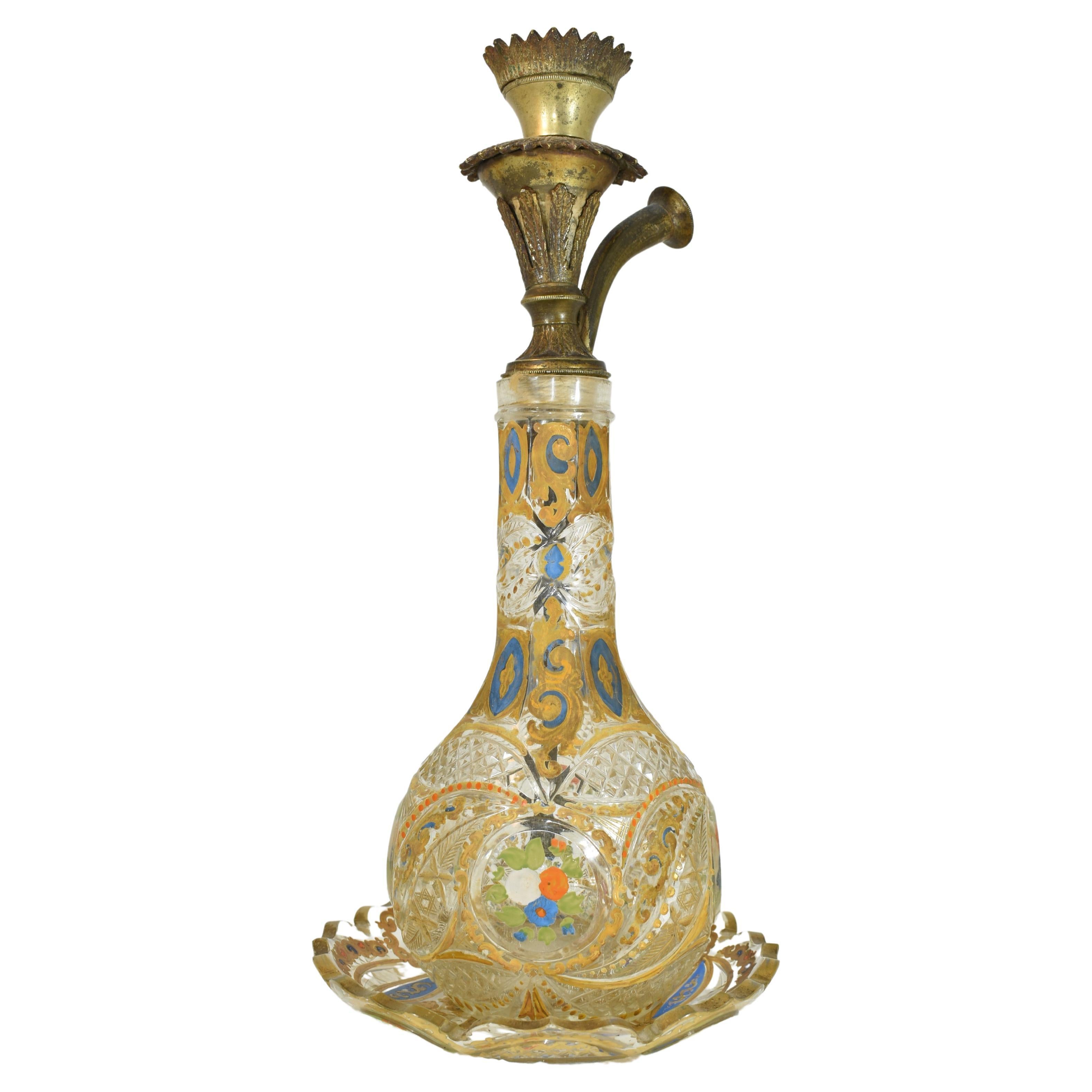 Bohemian Glass Hookah Vase For Sale at 1stDibs