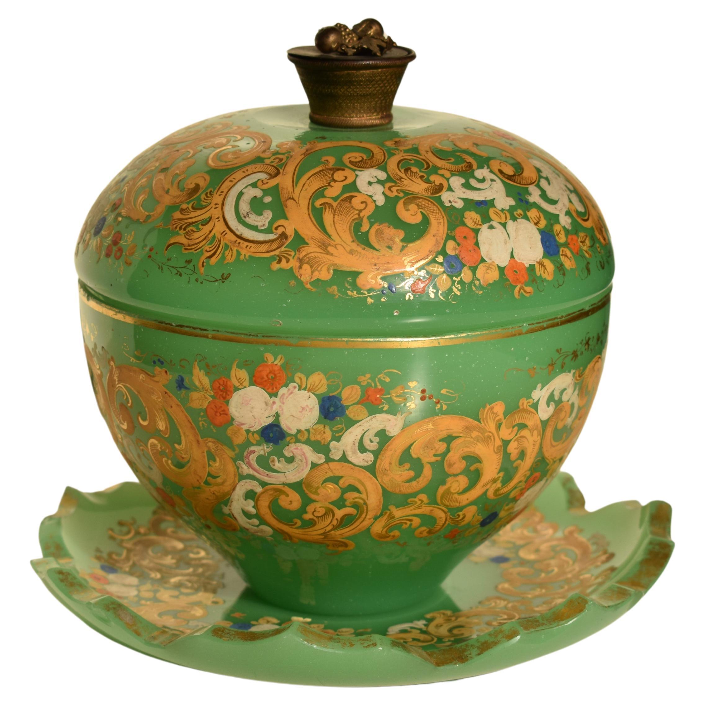 Antique Bohemian Opaline Glass Bowl, 19th Century
