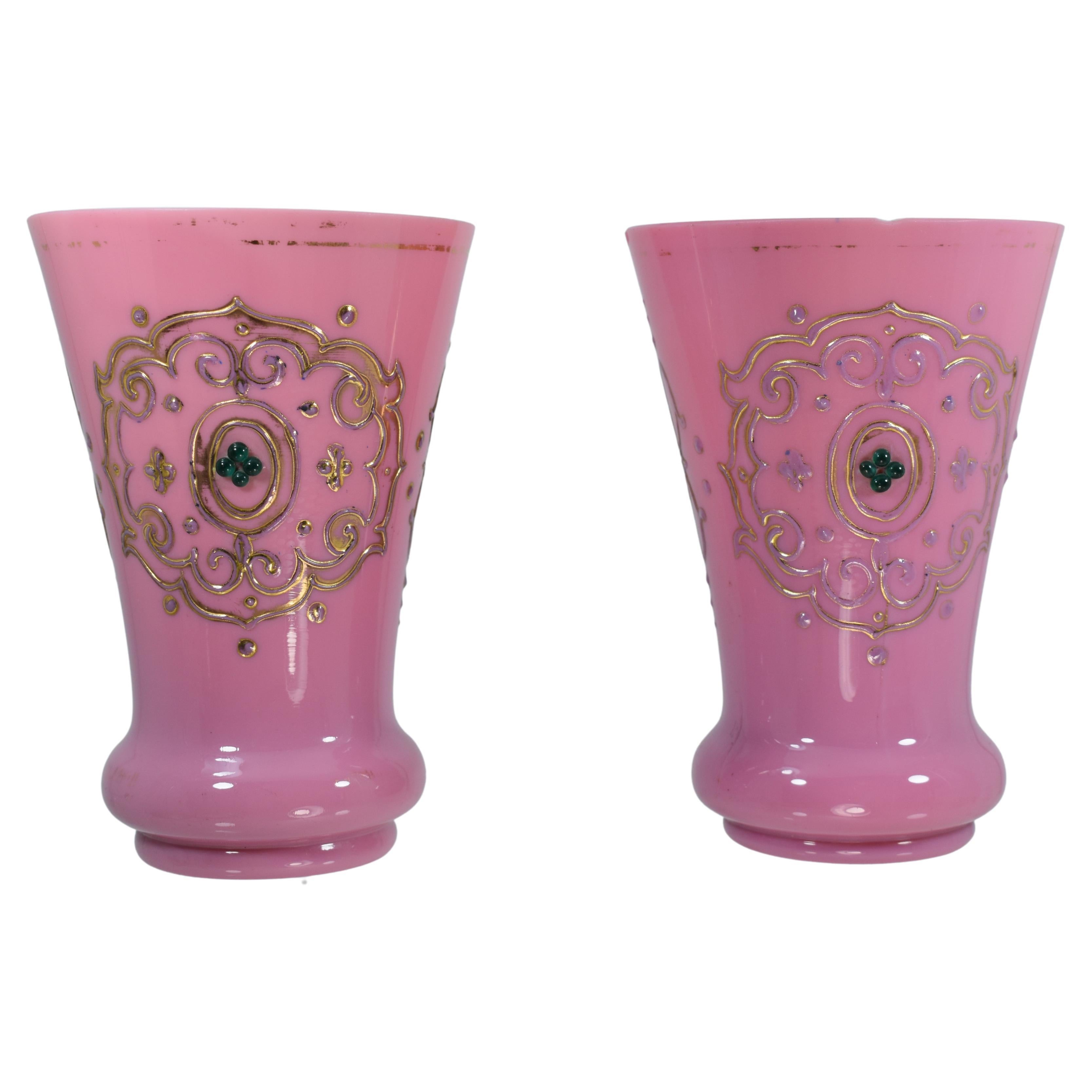 Pair of Pink Opaline Enamelled Glass Cups, made for Islamic Market 19th Century