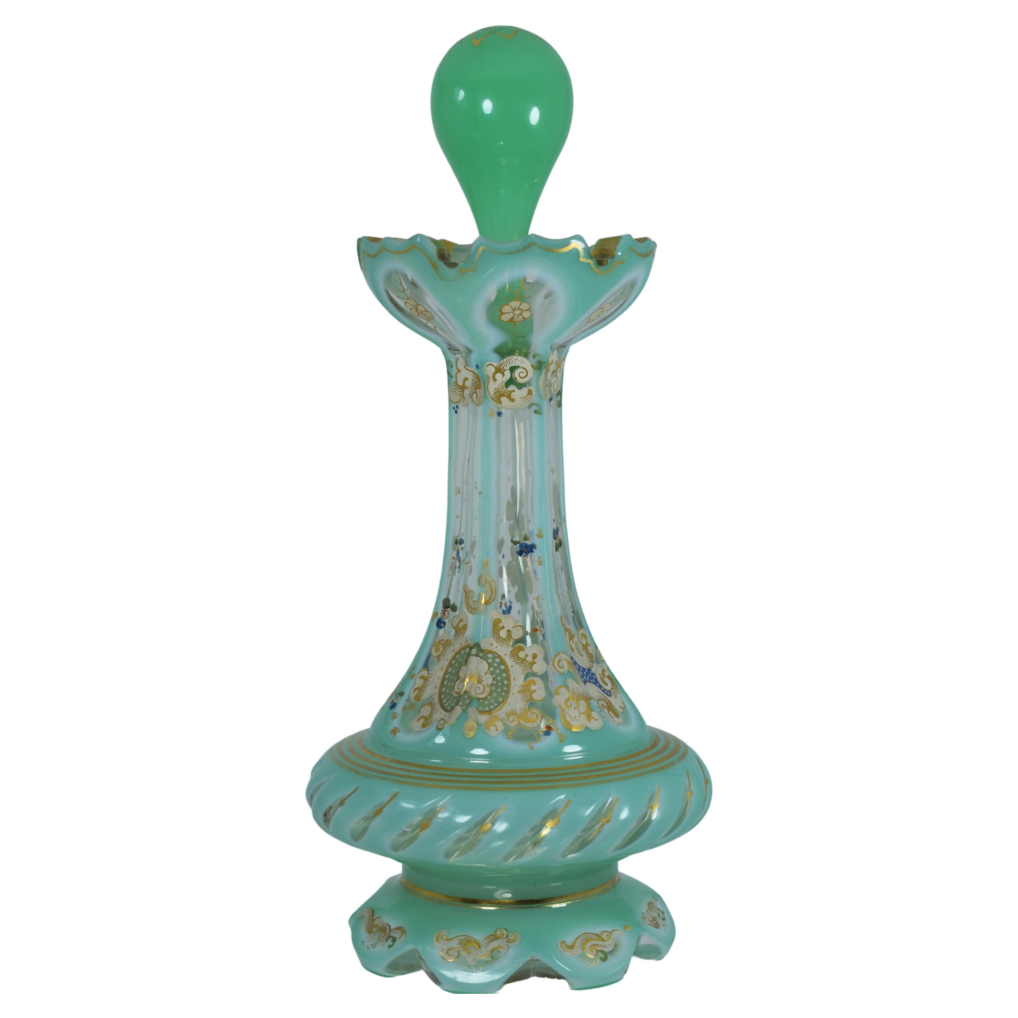 Antique Bohemian Overlay Enameled Glass Perfume Bottle, 19th Century For Sale