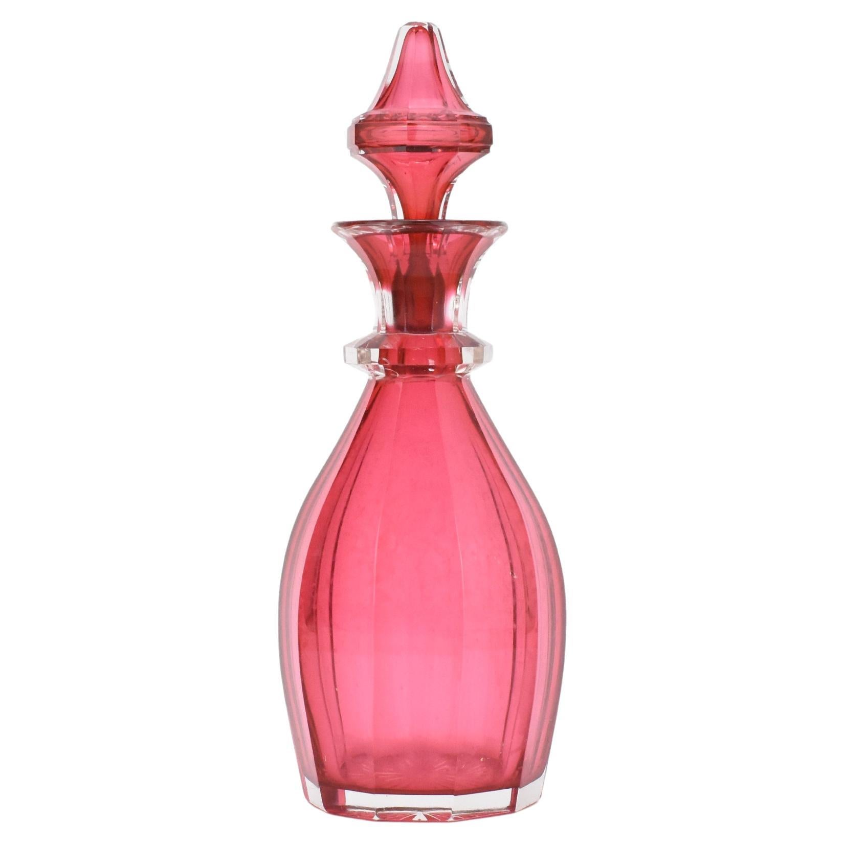 Antiguo frasco de perfume de cristal de arándano rojo de Bohemia, Moser, Siglo XIX