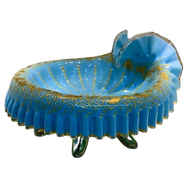 Antique French Turquoise Enamelled Opaline Dish, Plate, Bowl, 19th Century For Sale