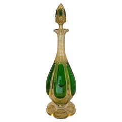 Antique Bohemian Moser Overlay Gilded Glass Decanter, 19th Century, 40 cm