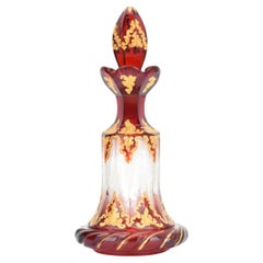 Antique Bohemian Ruby Red Enameled Overlay Glass Perfume Bottle, 19th Century