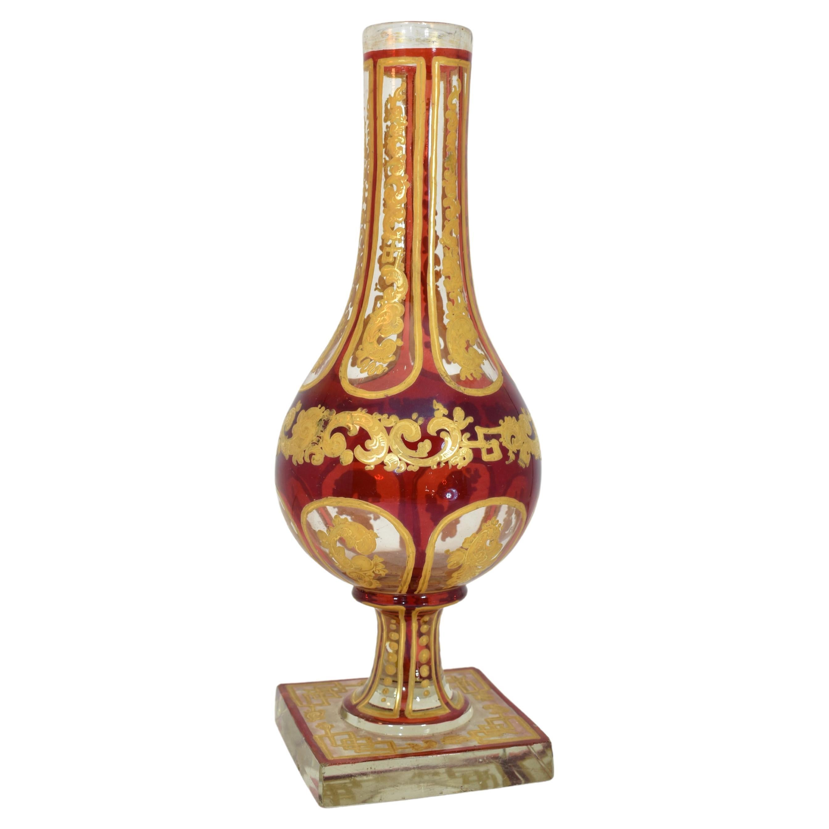 Antiker böhmischer Rubin-Emaille-Glas- Hookah-Sockel, islamischer Markt, 19. Jahrhundert