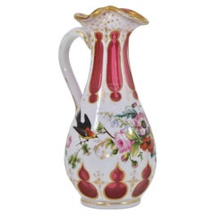 Ancienne aiguière de Bohème en verre incrusté de rouge rubis, pichet, 19ème siècle