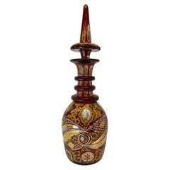 Antique Ruby Enamelled Glass Decanter, Bohemian for Islamic Market, 19th Century