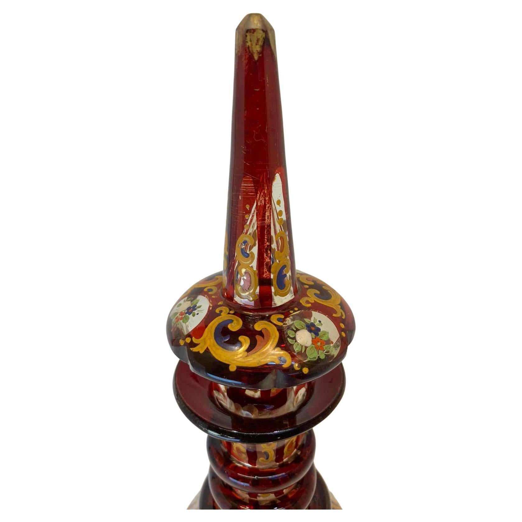 Blown Glass Antique Ruby Enamelled Glass Decanter, Bohemian for Islamic Market, 19th Century For Sale