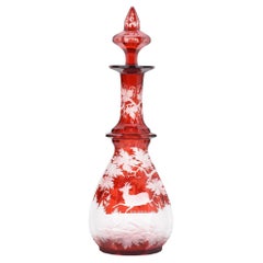 Bouteille de parfum bohème ancienne en verre émaillé rouge rubis, 19ème siècle